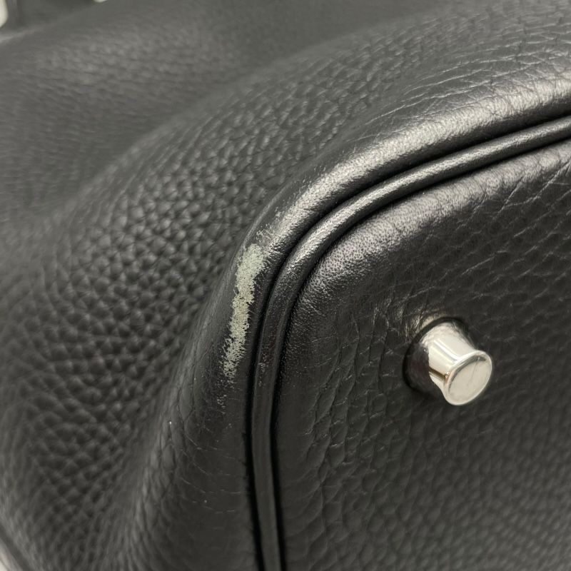 HERMES Picotin Lock MM Black Togo Leather Handbag with Silver Hardware