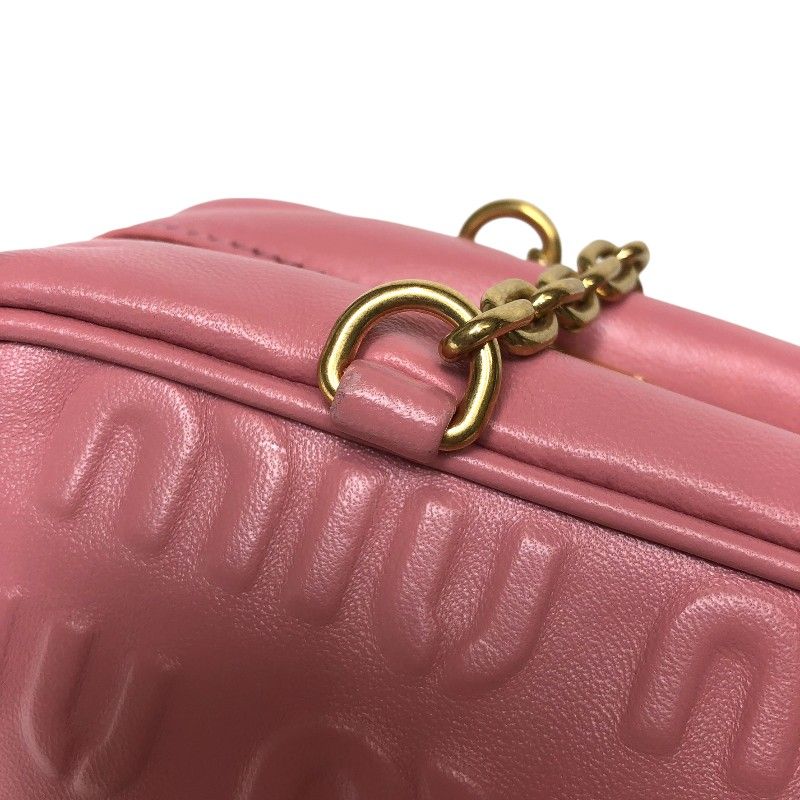 Miu Miu Logo-Embossed Chain Handbag in Pink with Gold Hardware