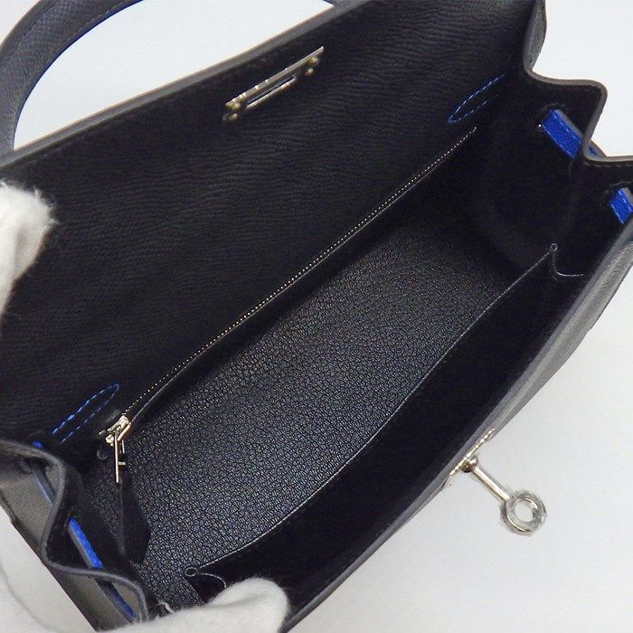 HERMES Kelly 25 Tricolor Handbag - Black, Blue, Gray - 2025