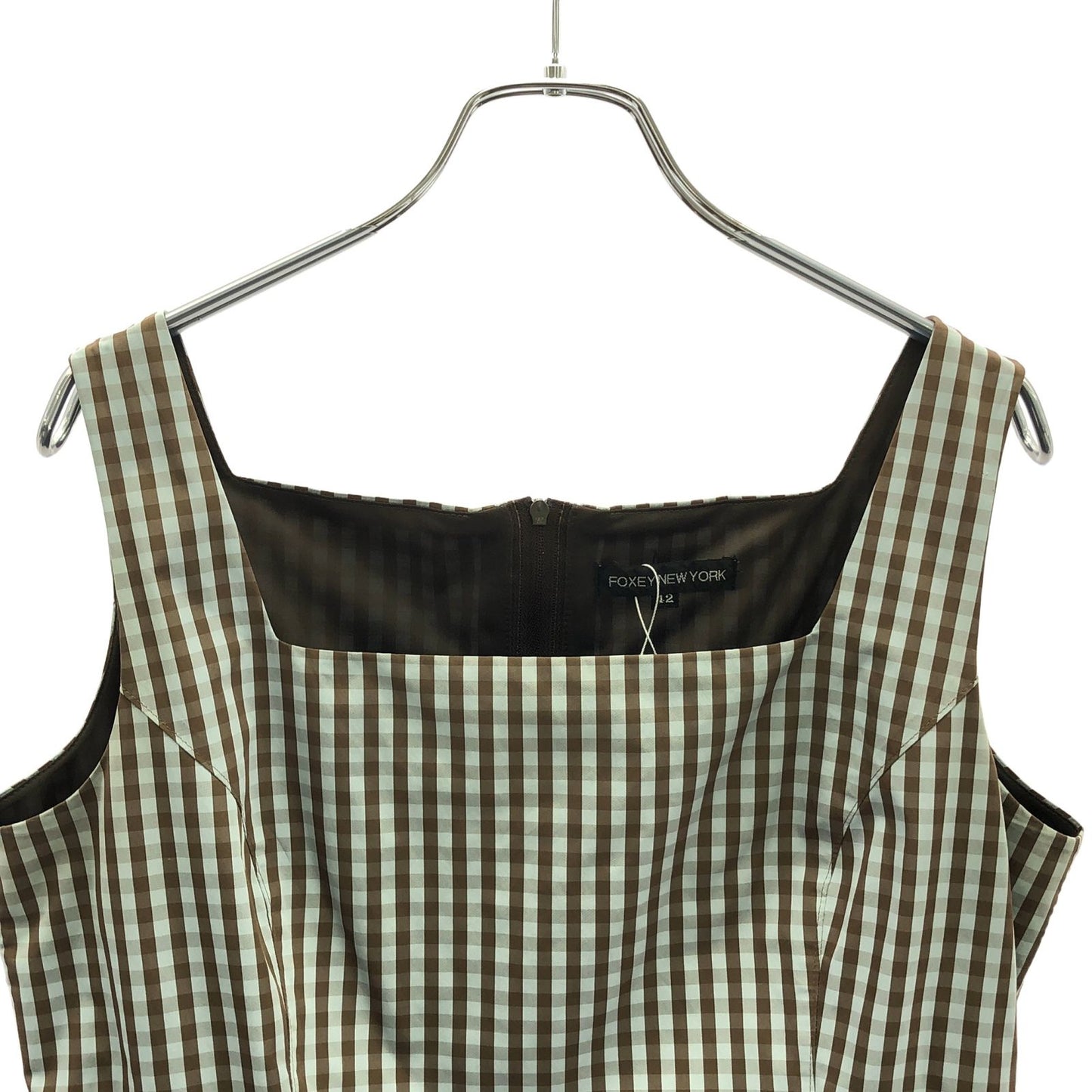 FOXEY NEW YORK Brown Gingham Check Sleeveless Dress - Size 42