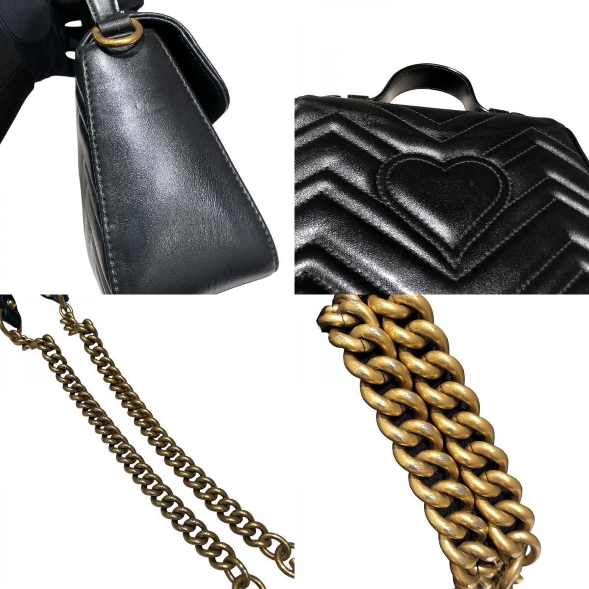 GUCCI GG Marmont Mini Top Handle Bag - Black Leather