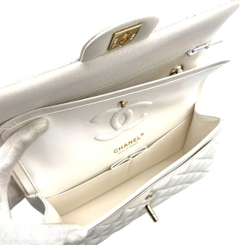 CHANEL Matelassé 23 A01113 White Caviar Skin Shoulder Bag