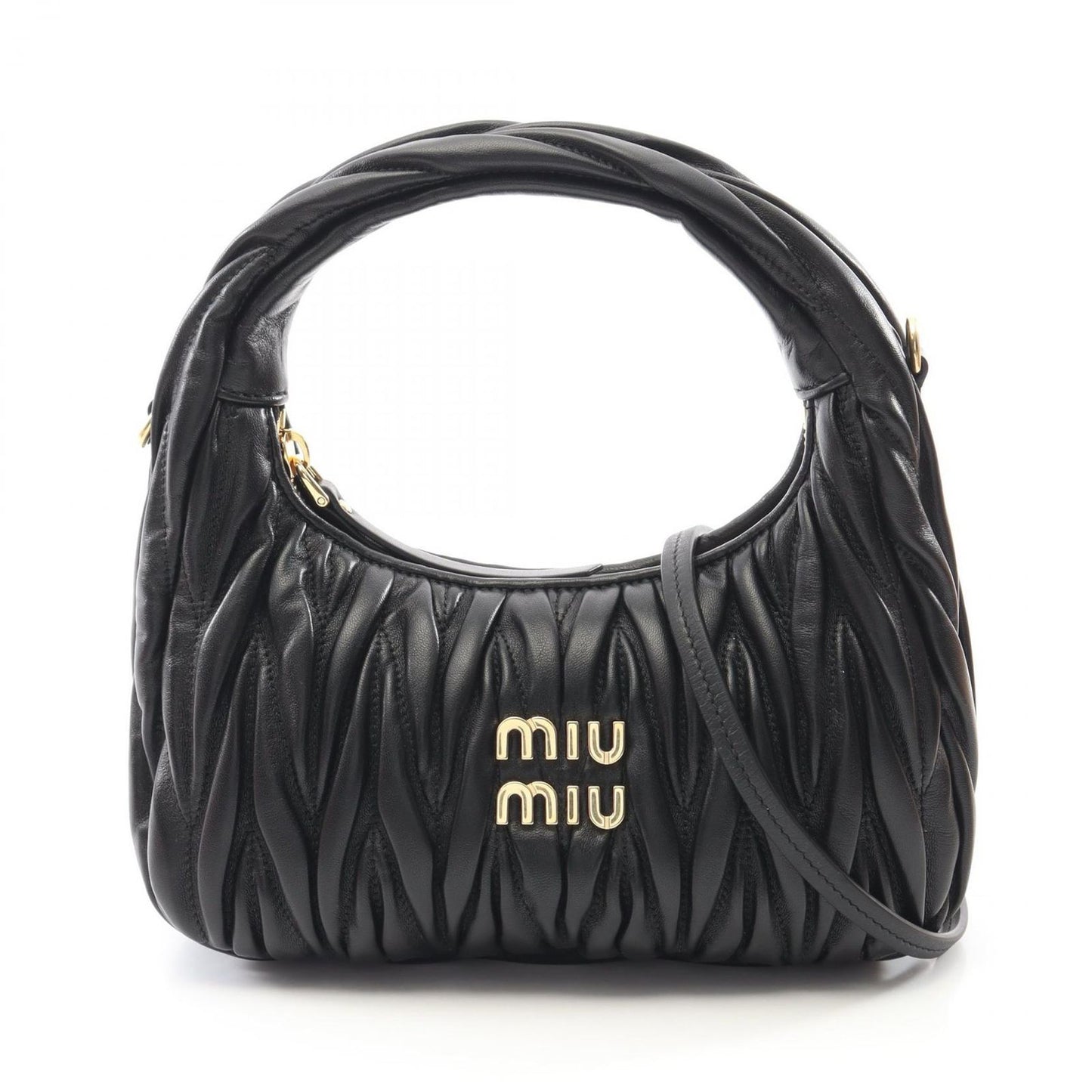 Miu Miu Wonder Matelassé Hobo Bag - Black Leather 2-Way Shoulder