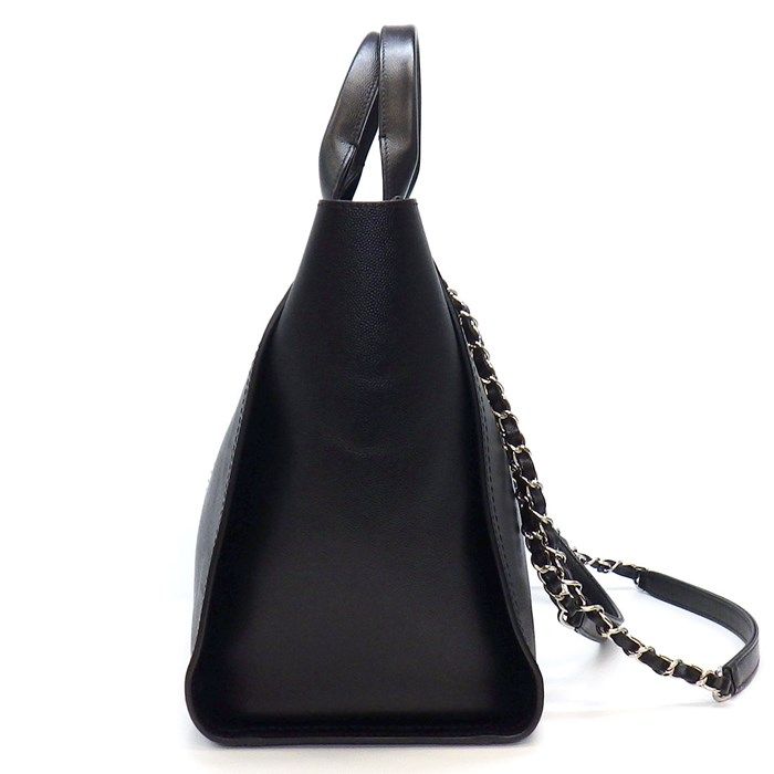 CHANEL Deauville MM Studded Handbag in Black Grained Calfskin