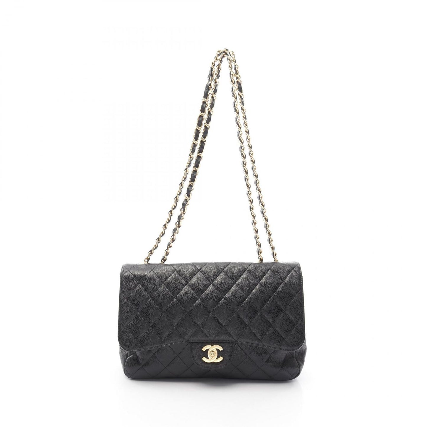 CHANEL De Camellia 30 Single Flap Shoulder Bag in Black Caviar Skin