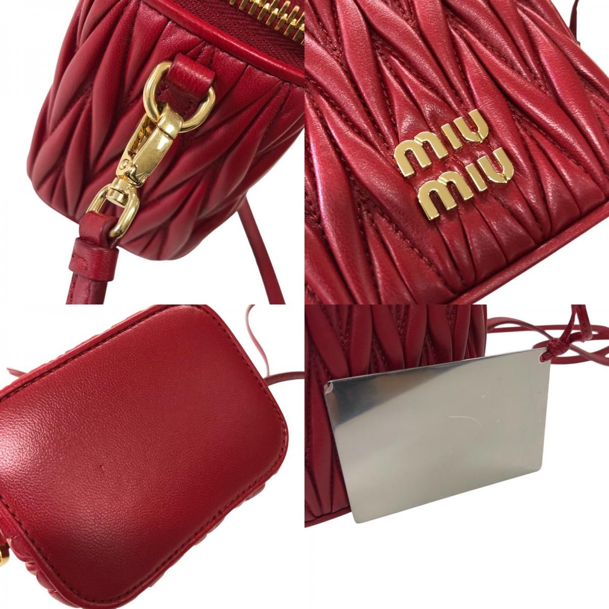 Miu Miu Matelassé Leather Micro Bag - Red with Gold Hardware