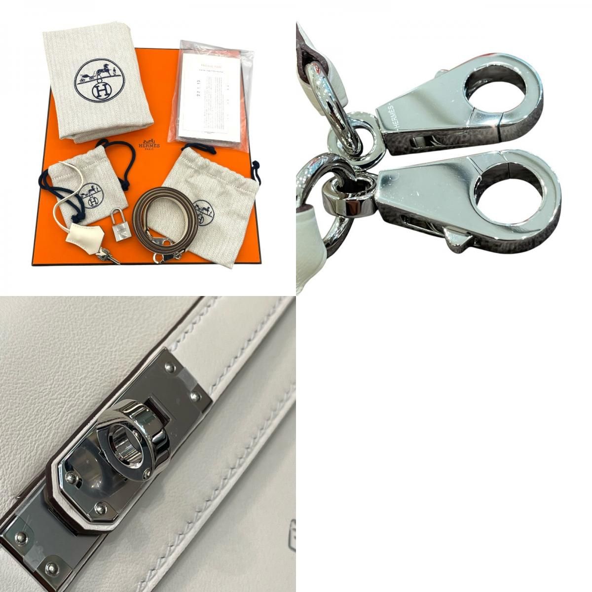 HERMES Kelly 25 In & Out Handbag - Swift Leather, Nat, Silver Hardware