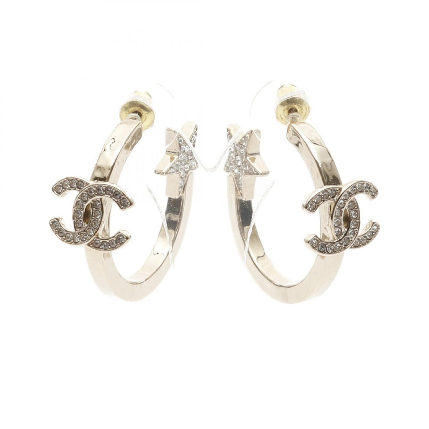 CHANEL Coco Mark Star Hoop Earrings in Gold Plated Luxury