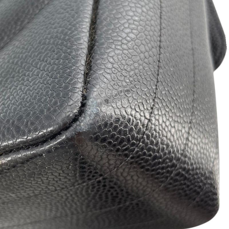 CHANEL Black Caviar Skin Chain Shoulder Bag with Gold Hardware