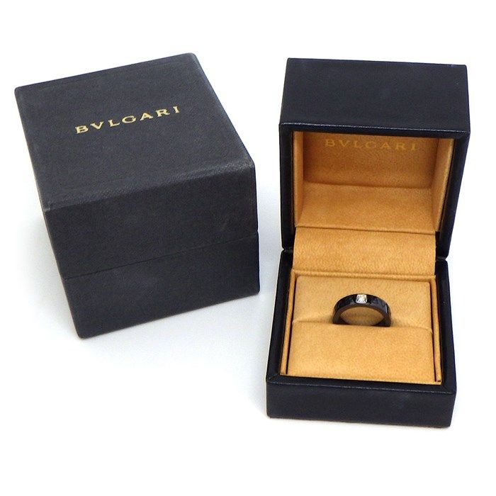 BVLGARI Double Logo Ring with Diamond in Black Ceramic & K18WG