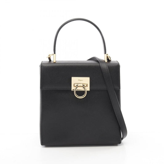 Salvatore Ferragamo Gancini Handbag in Black Leather - Timeless Elegance