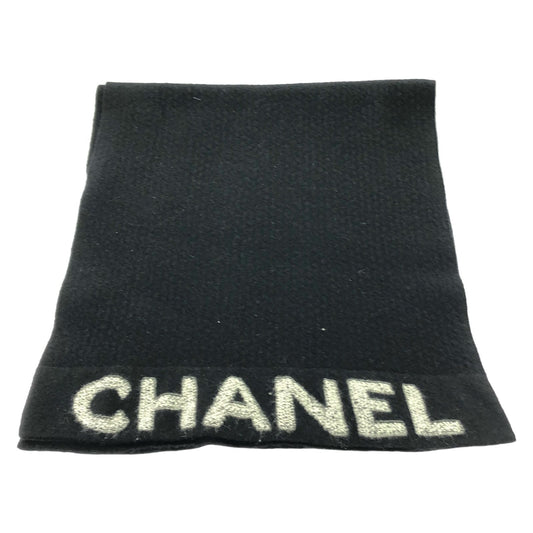 CHANEL Black Wool Logo Scarf - Timeless Elegance