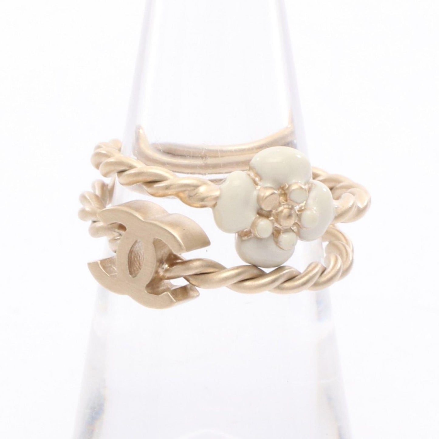 CHANEL Camellia Double Ring - Exquisite Gold-Plated Elegance