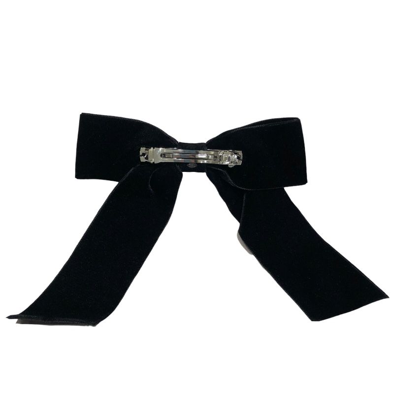 CHANEL Coco Mark Ribbon Barrette - Black Velvet Luxury Accessory