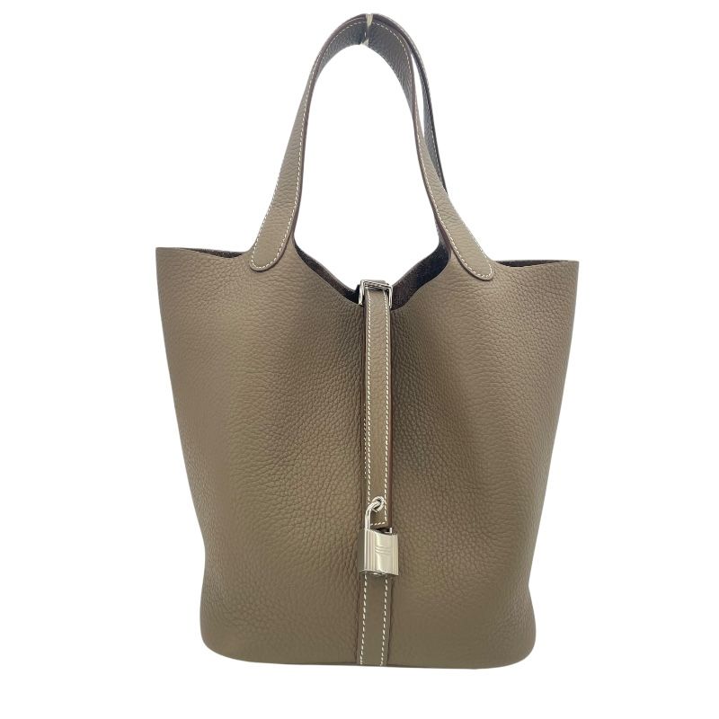 HERMES Picotin Lock MM Handbag in Etoupe with Silver Hardware