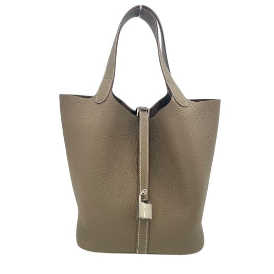 HERMES Picotin Lock MM Handbag in Etoupe with Silver Hardware