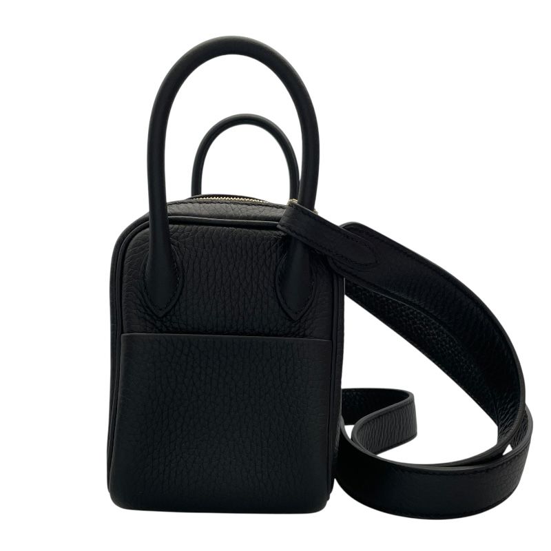 HERMES Lindy Mini Black Togo Leather Shoulder Bag with Gold Hardware