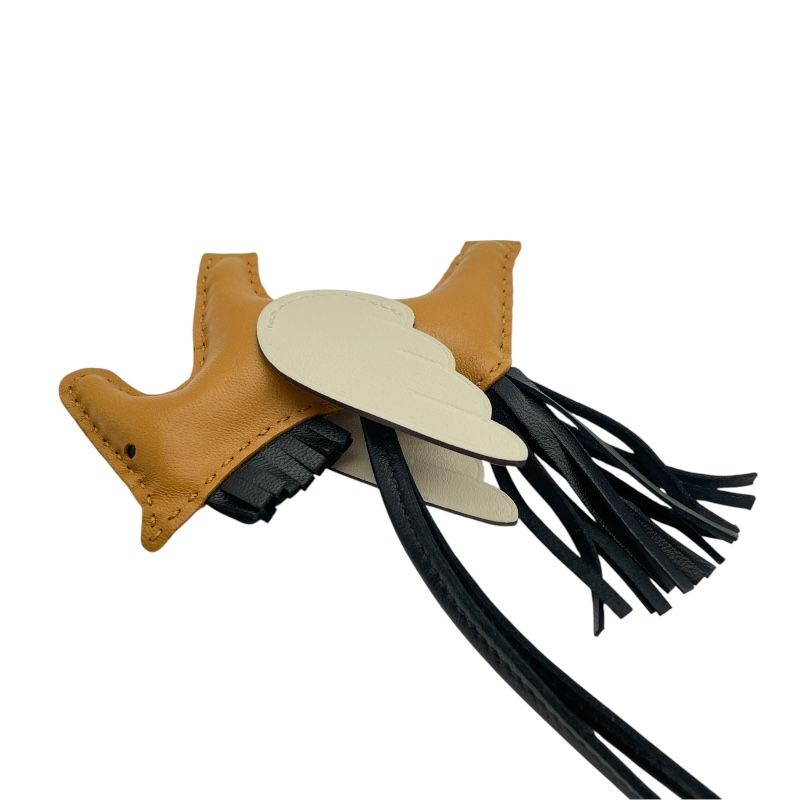 HERMES Rodeo Pegasus PM Charm - Sesame, Black & Natural Leather
