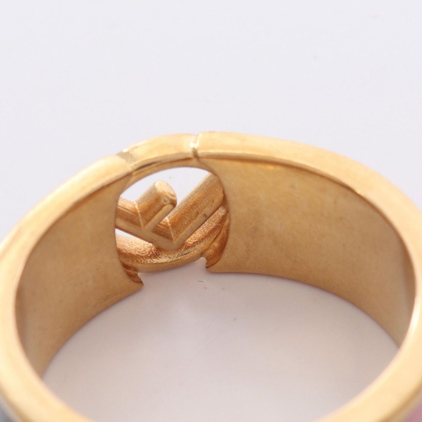 FENDI 'F is FENDI' Ring in Black/Pink Gold Plating - Size 16.5