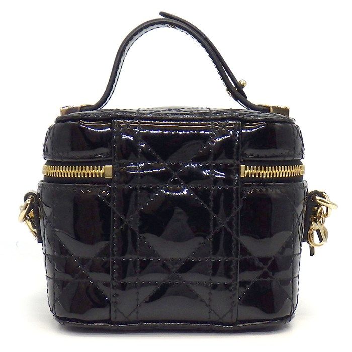 Dior Cannage Micro Vanity Shoulder Bag in Black Patent Leather