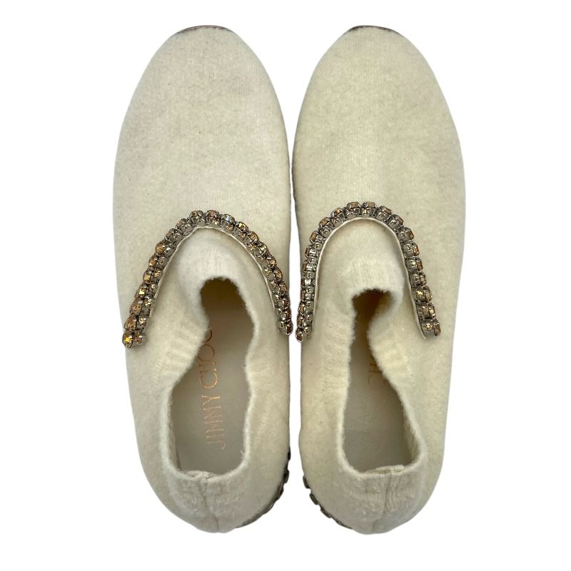Jimmy Choo White Bejeweled Knit Slip-On Sneakers for Women