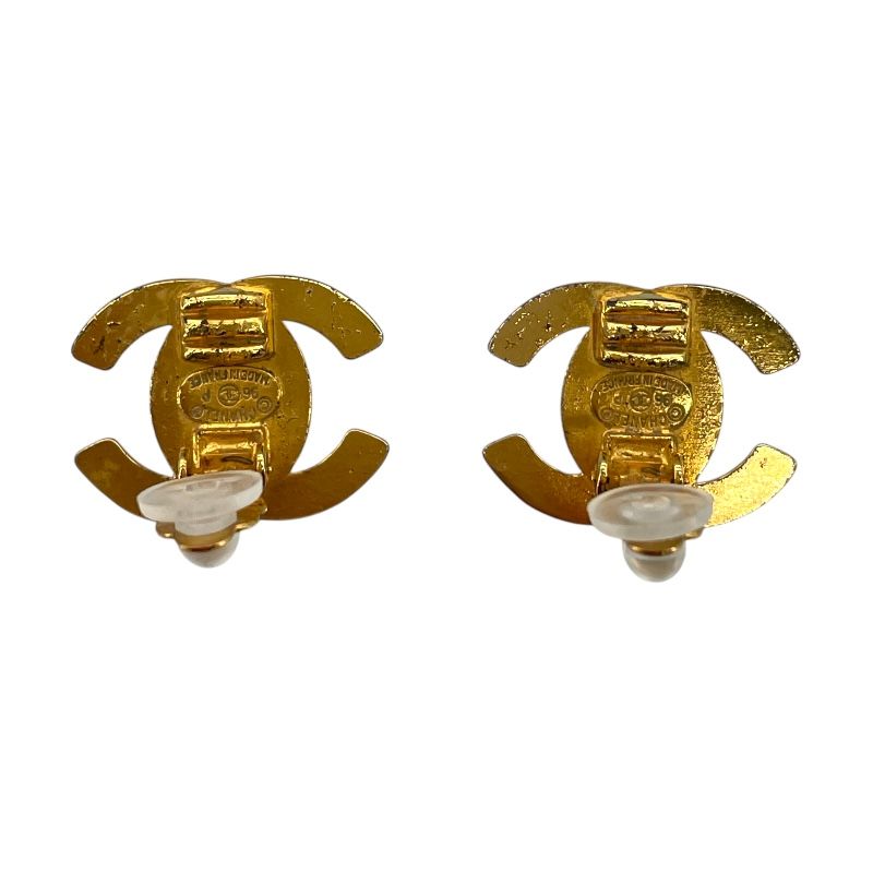 CHANEL Coco Mark Turn Lock Earrings in Gold Metal