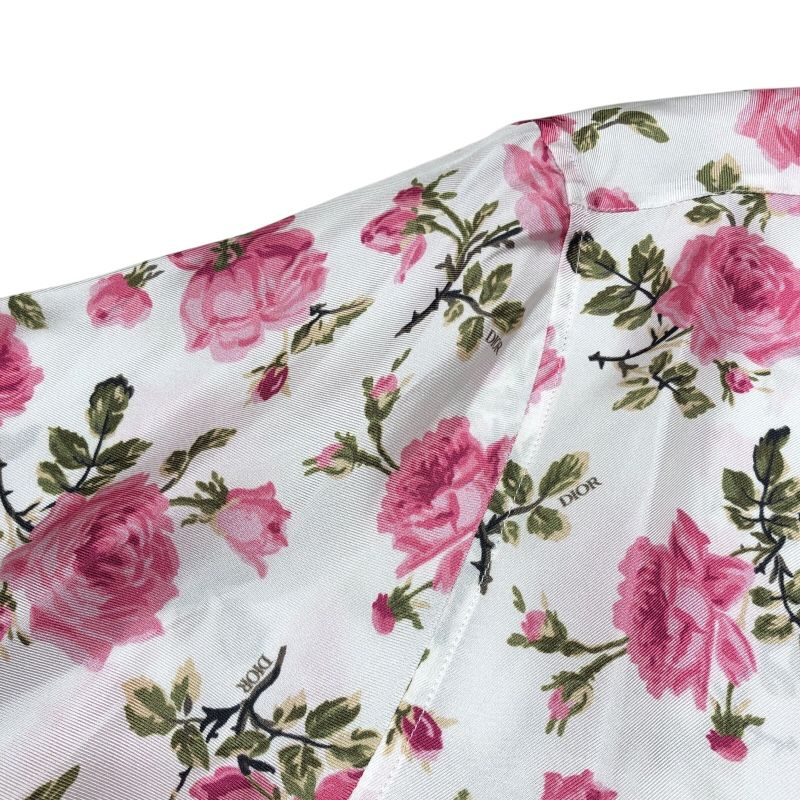 Christian Dior Floral Silk Short Sleeve Shirt - White, Size 39