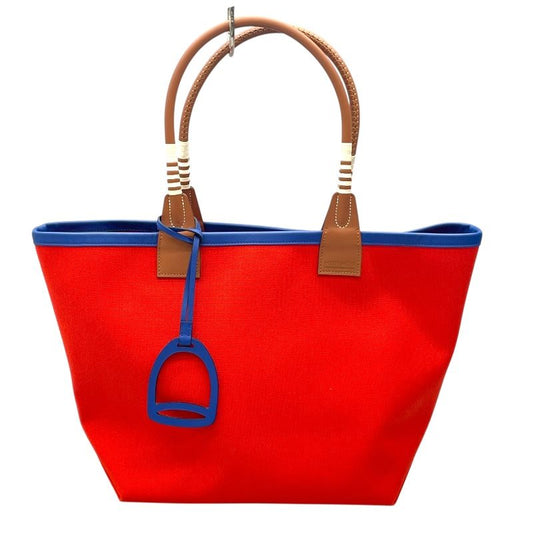 HERMES Staple 28 Handbag in Orange/Blue - Exquisite Craftsmanship
