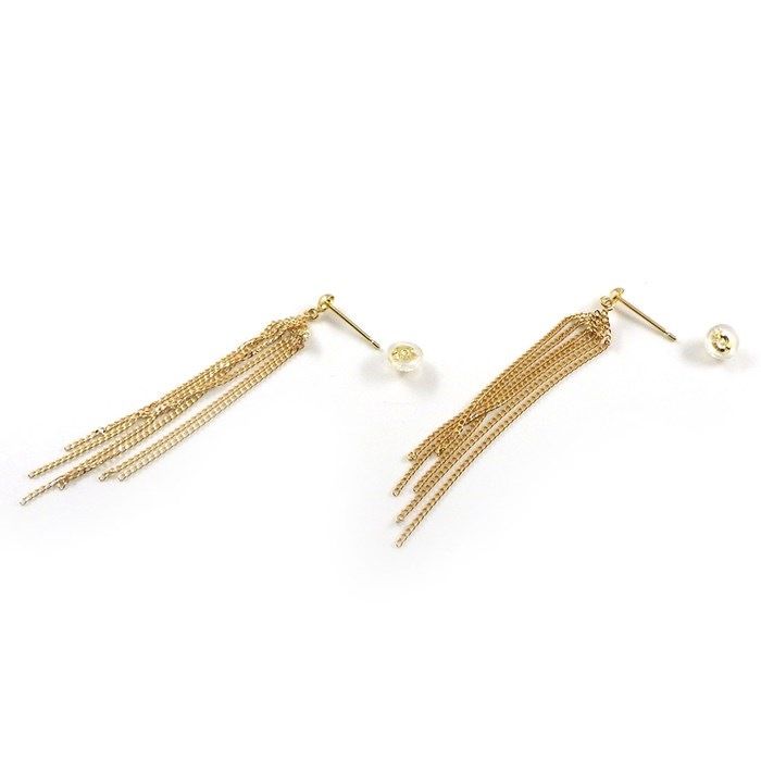K18YG Fringe Chain Swing Earrings - Exquisite Gold Elegance