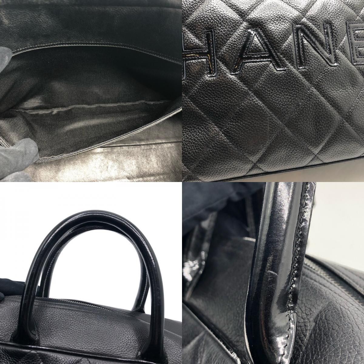 CHANEL Logo Small Boston Bag in Soft Caviar & Patent Leather