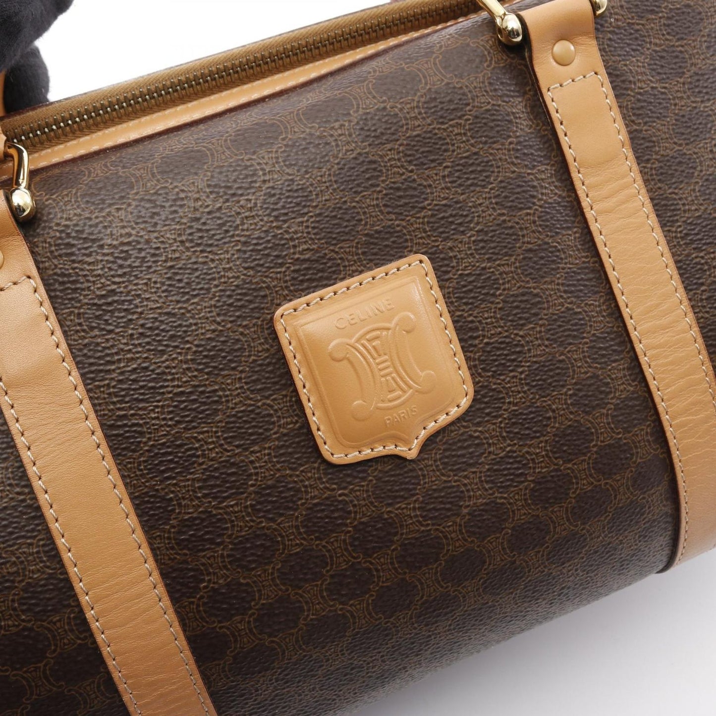 CELINE Macadam Boston Handbag in Dark Brown PVC Canvas