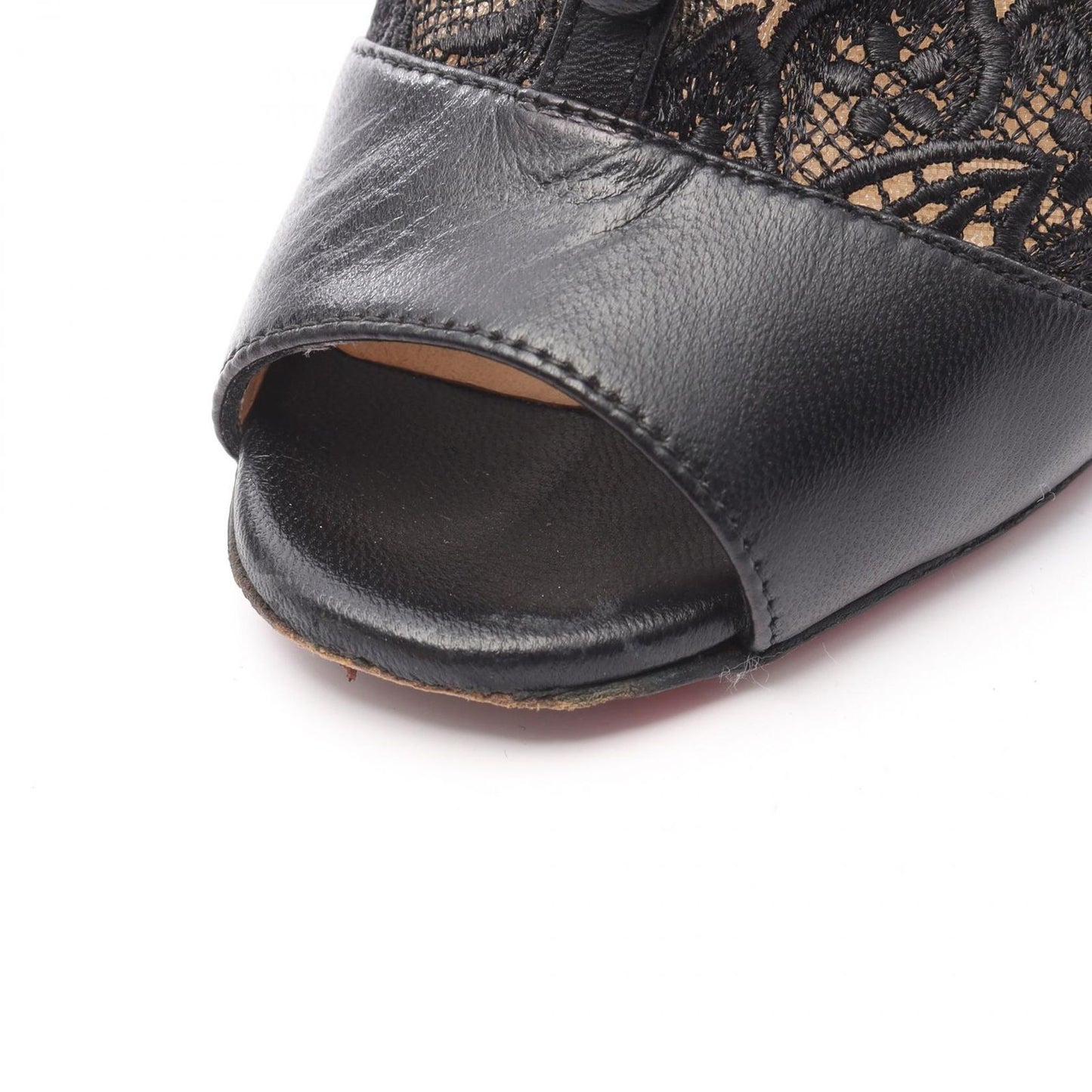 Christian Louboutin Black Leather Lace Open-Toe Booties - Size 35