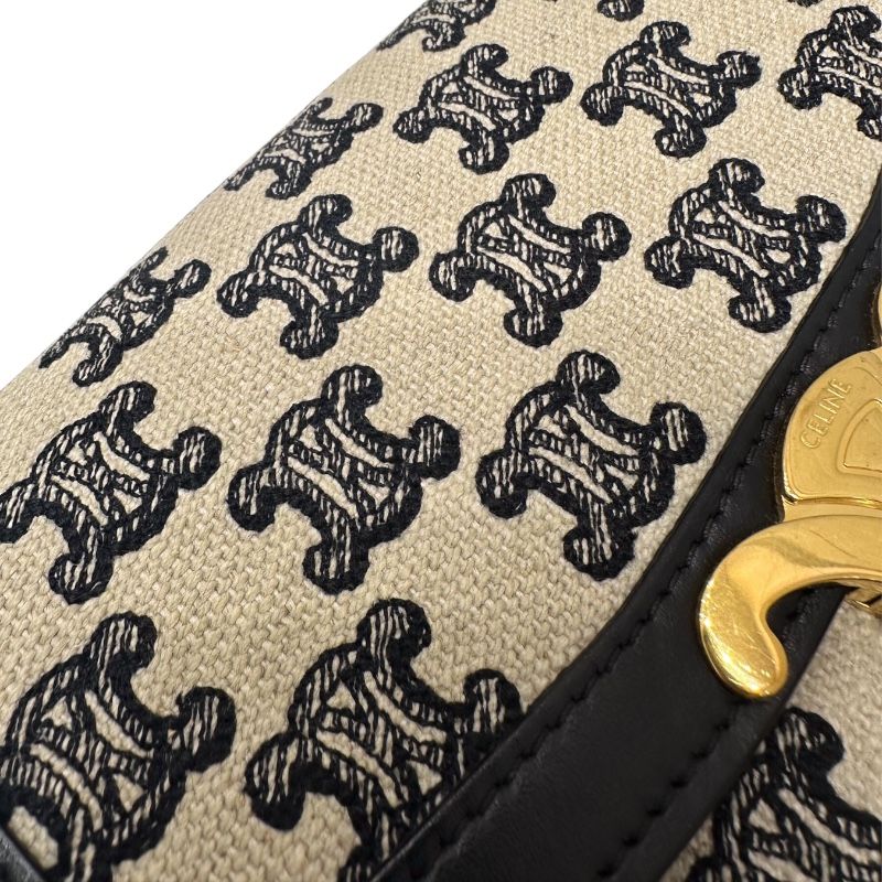 CELINE Teen Triomphe Black Canvas Shoulder Bag - Timeless Elegance