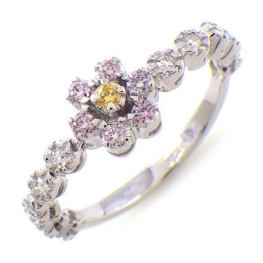 Exquisite Flower Motif Diamond & Pink Diamond Ring in Platinum