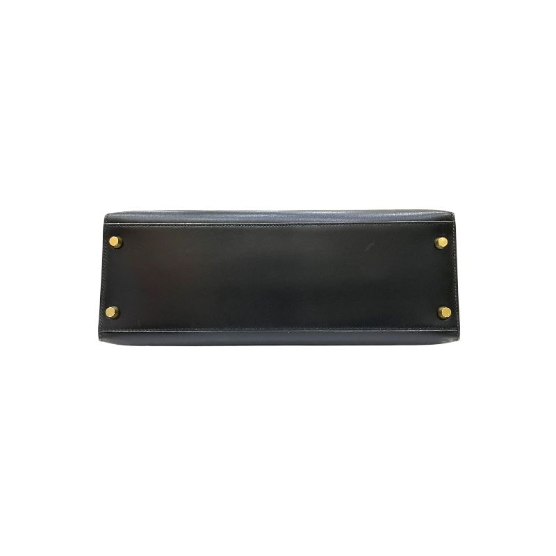 HERMES Kelly 32 Black Box Calf Handbag with Gold Hardware