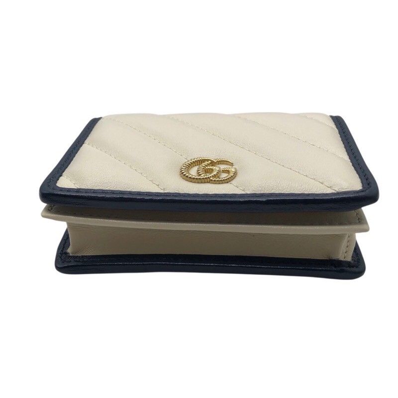 GUCCI GG Marmont Compact Wallet in Ivory & Navy Leather