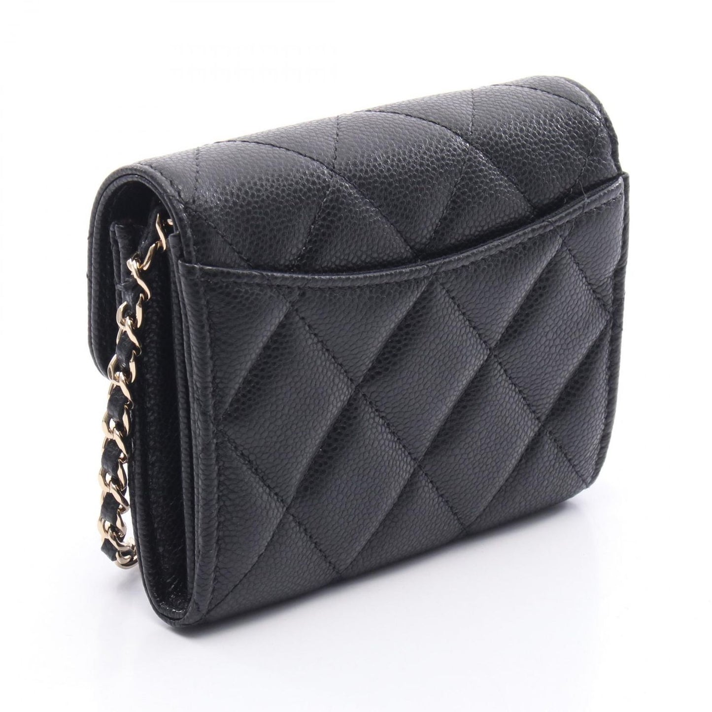 CHANEL Matelassé Mini Chain Wallet in Black Caviar Leather
