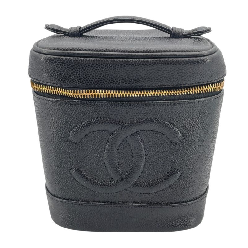 CHANEL Vanity A01998 Black Caviar Skin Handbag with Gold Hardware