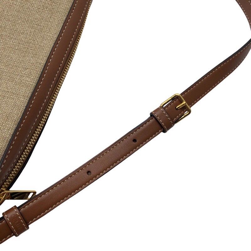 CELINE Triomphe Camera Shoulder Bag in Tan Canvas & Calfskin