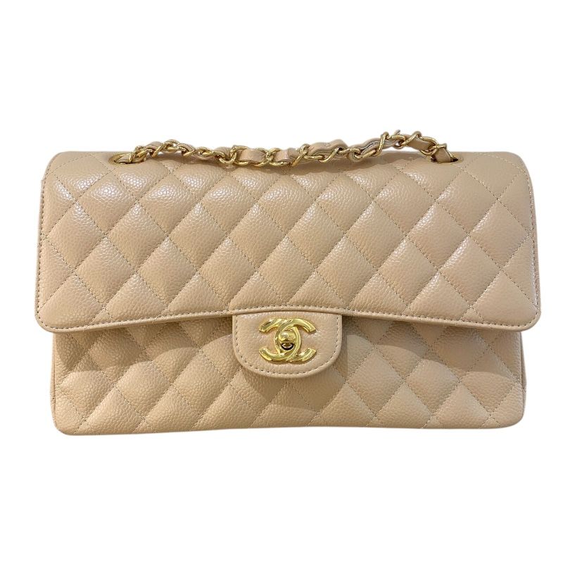 CHANEL Matelassé 25 Beige Caviar Shoulder Bag with Gold Hardware