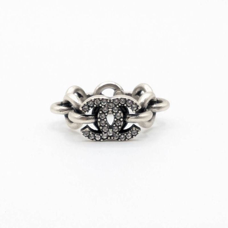 CHANEL Coco Mark Ring #13 in Silver with Rhinestones