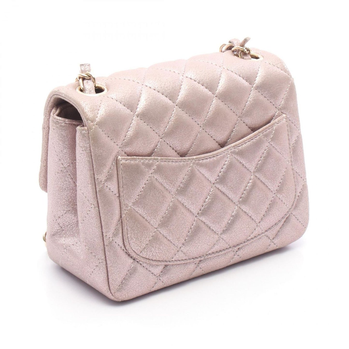 CHANEL Mini Matelassé Shoulder Bag in Metallic Light Pink