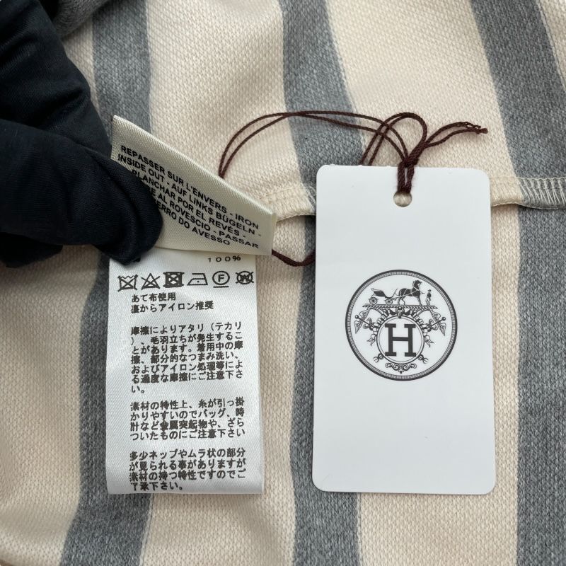 HERMES Ivory Cotton Striped Print T-Shirt for Women