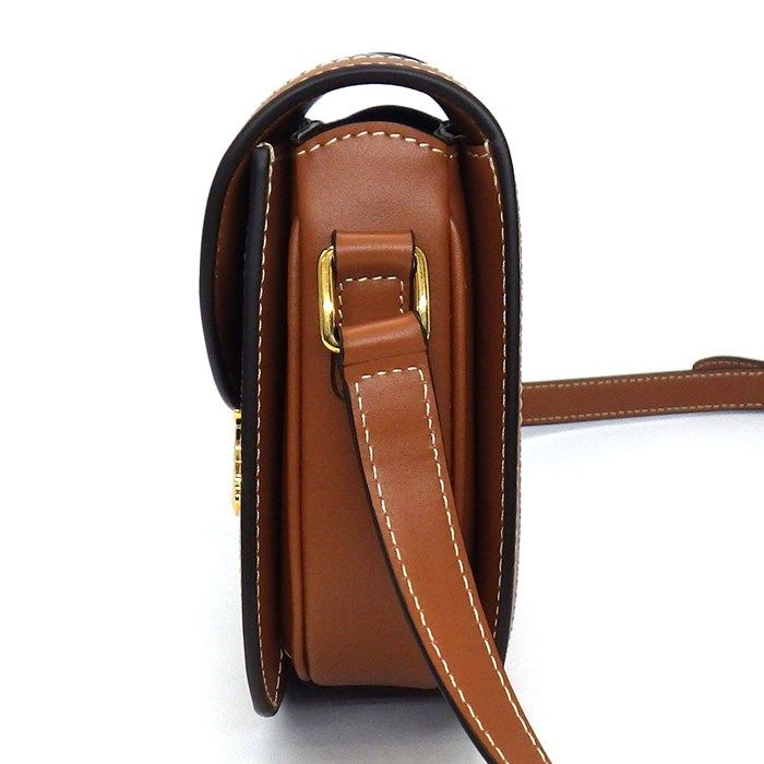 CELINE Teen Buzas Claire Shoulder Bag in Tan Canvas & Calfskin