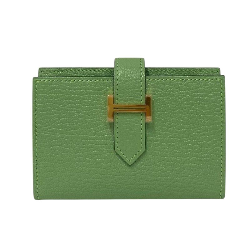 HERMES Mini Bearn Wallet in Cricket Green with Gold Hardware