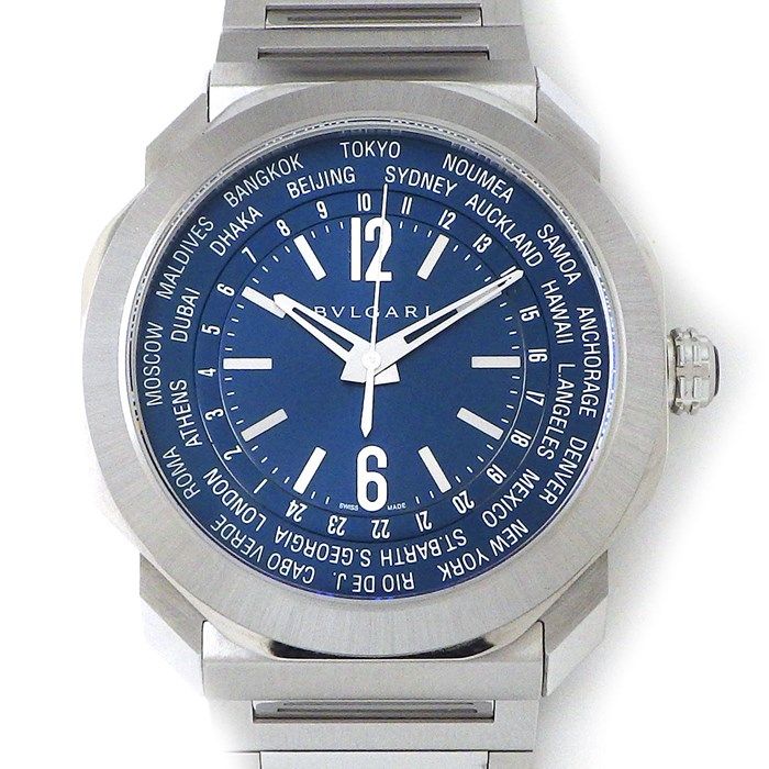 BVLGARI Octo Roma World Time Automatic Watch - Blue Dial