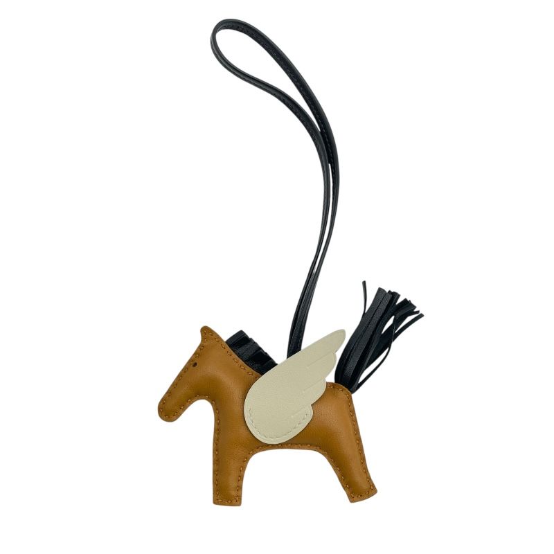 HERMES Rodeo Pegasus PM Charm - Sesame, Black & Natural Leather