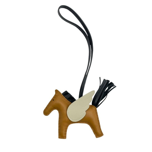 HERMES Rodeo Pegasus PM Charm - Sesame, Black & Natural Leather