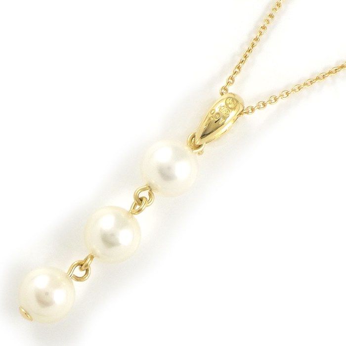 TASAKI 3-Strand Pearl Necklace with Diamond Accent in K18YG