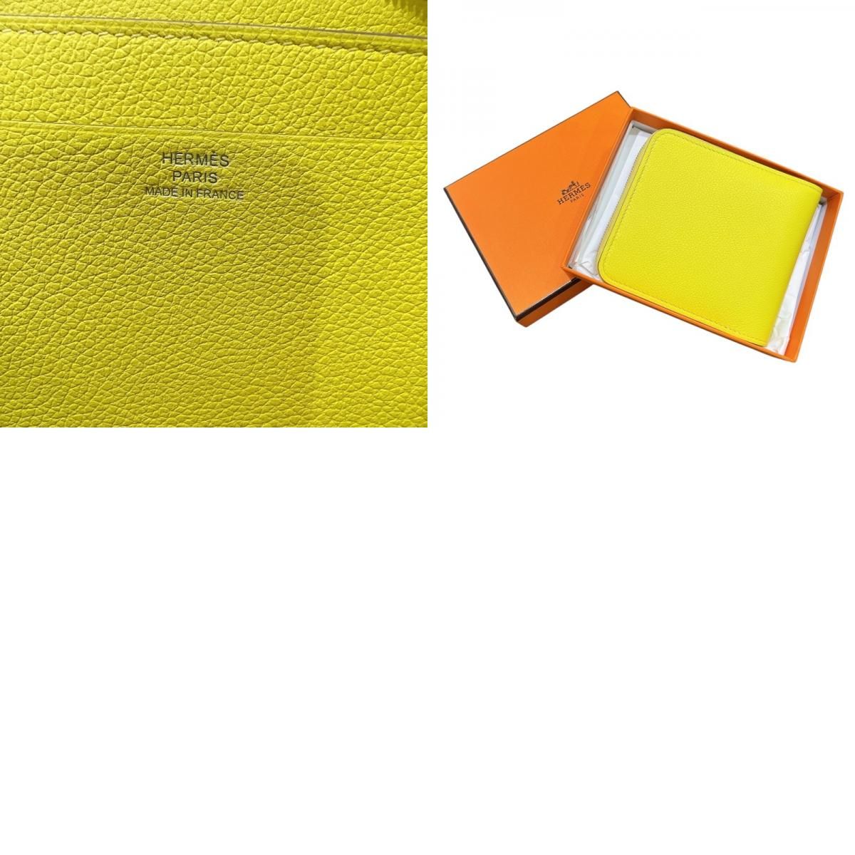 HERMES Zipango Card Case in Lime with Silver Hardware - Unisex